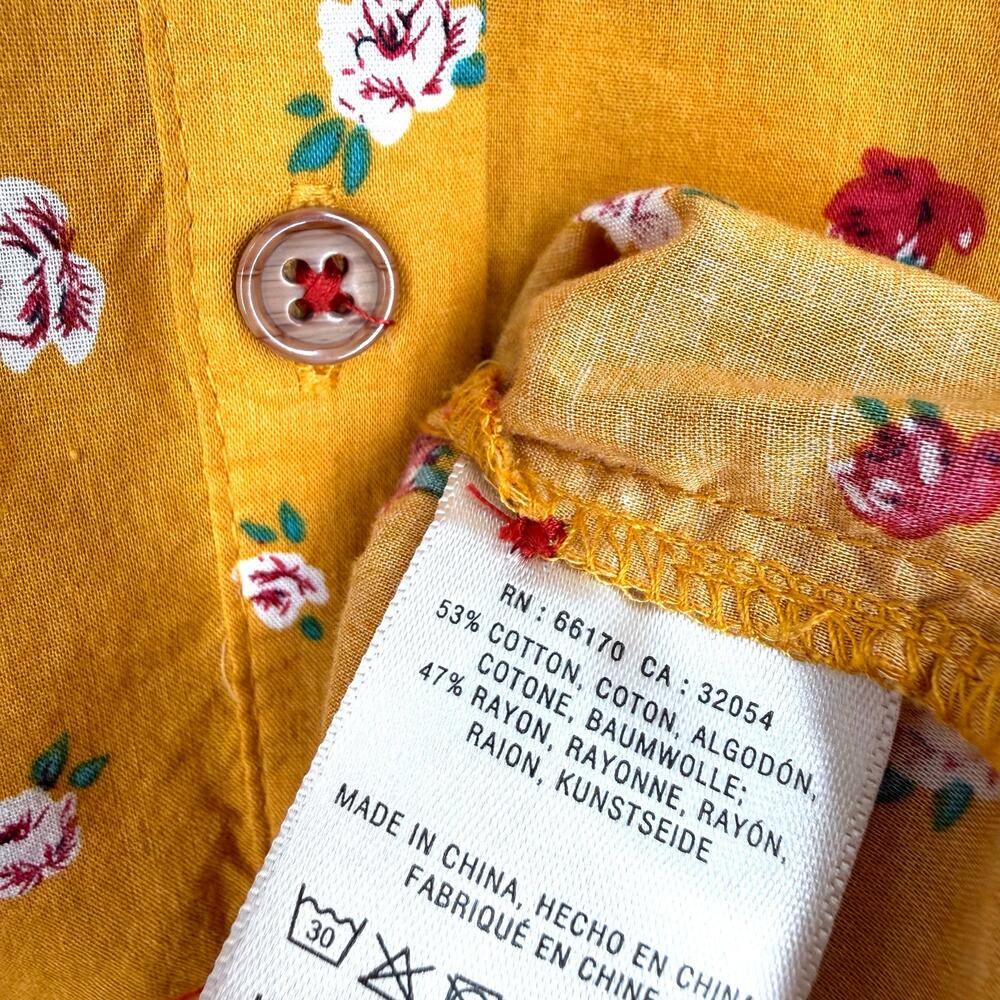 Marve By Anthropologie Sz US 00 XS Yellow Floral Long Sleeve Blouse Shirt Top - Picture 6 of 7